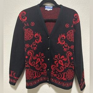 Vintage Pendleton Wool Cardigan Red Black Folk Nordic Size Small/ Medium Petite